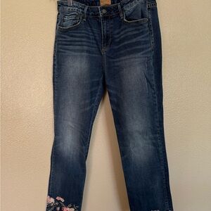 DRIFTWOOD Colette Blue Straight Leg Jeans with Floral Embroidery